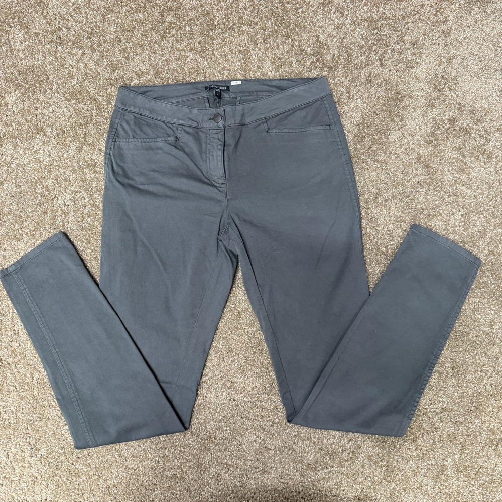 Eileen Fisher Ponte Flex Chino Pants Womens 8 Gray Stretch Mid Rise Straight Leg